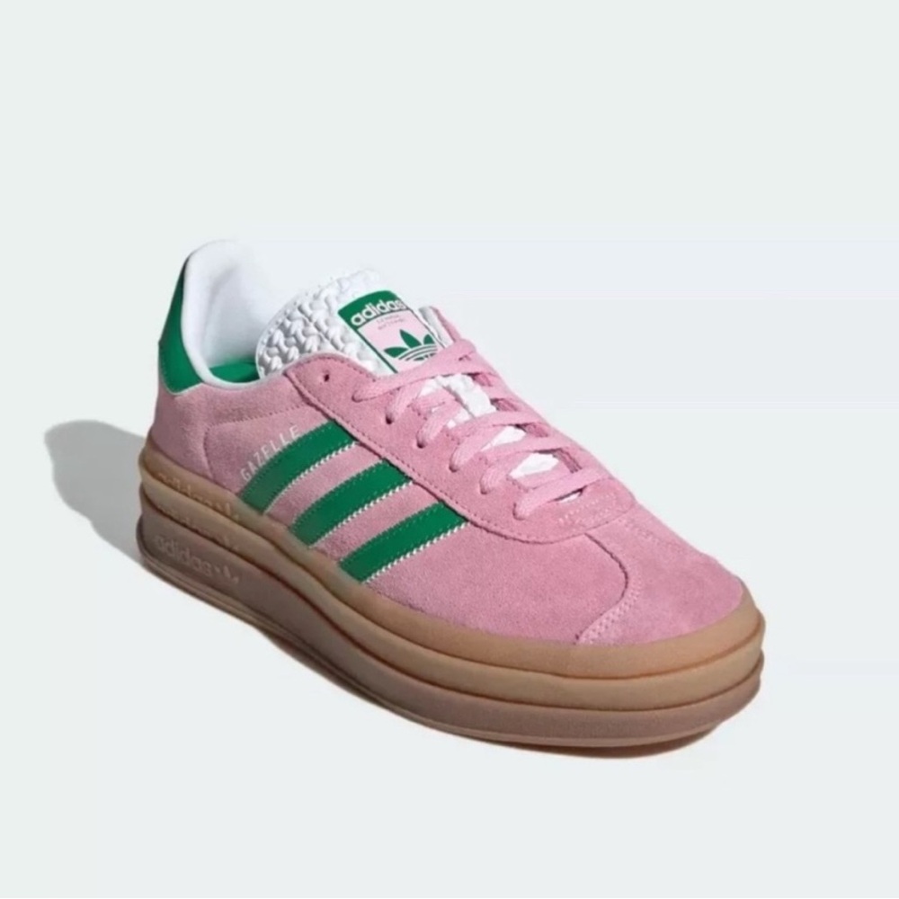 Adidas Original Gazelle bold and true Pink with green stripe sneaker Brand new